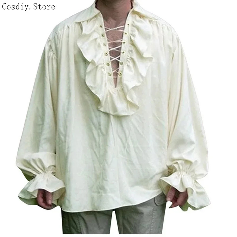 S-5XL Ortaçağ Korsan Cadılar B - Medieval Gothic Lace Up Pirate Shirt incelemesi ve fiyatı