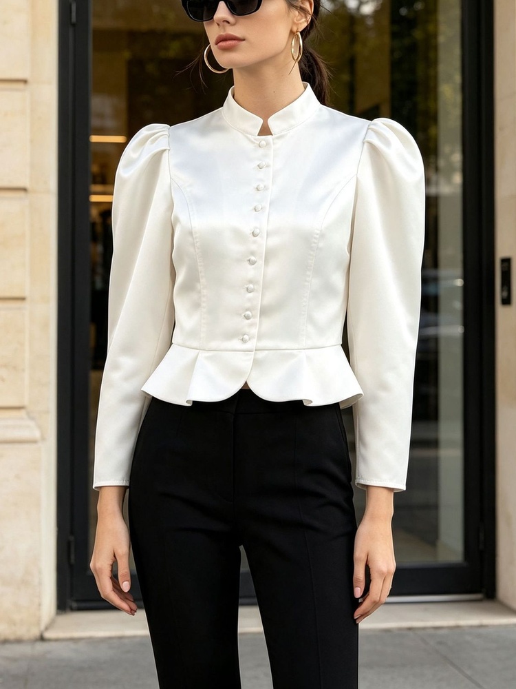 Peplum Bluz Uzun Kollu Puf Omu - Mandarin Collar Formal Shirt Slim Fit incelemesi ve fiyatı