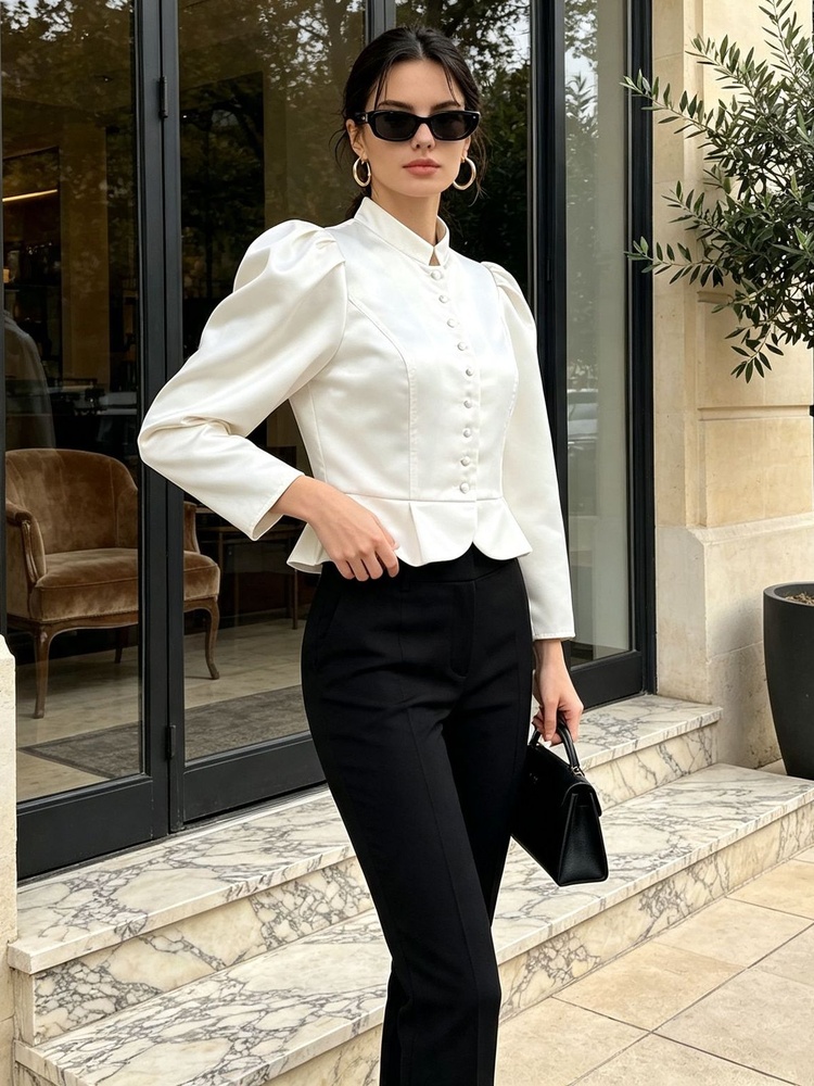 Peplum Bluz Uzun Kollu Puf Omu - Mandarin Collar Formal Shirt Slim Fit incelemesi ve fiyatı