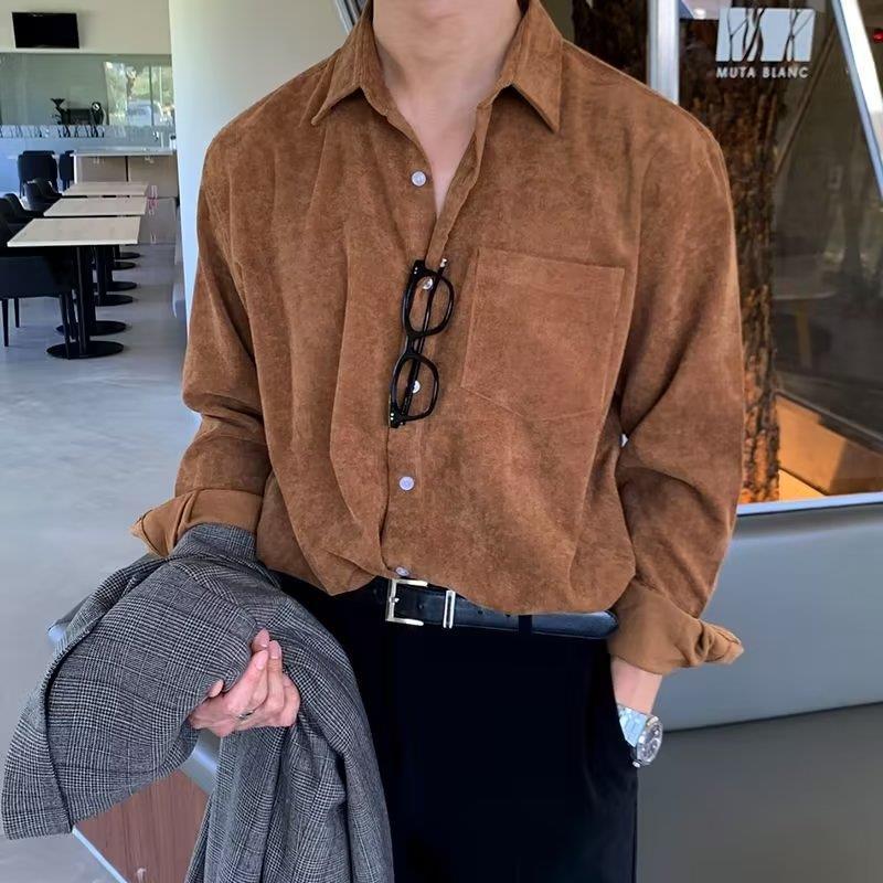 Erkekler Kadife Uzun Kollu Siy - Corduroy Button Up Shirt Men incelemesi ve fiyatı