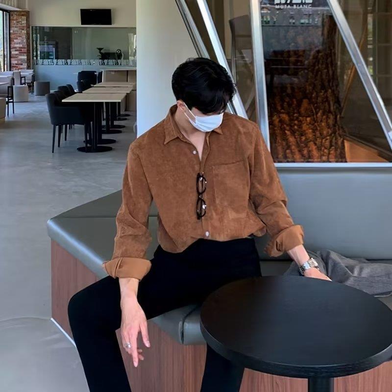 Erkekler Kadife Uzun Kollu Siy - Corduroy Button Up Shirt Men incelemesi ve fiyatı