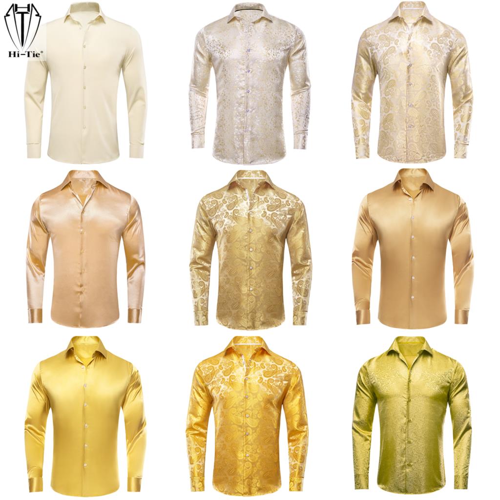 Hi-Tie altın bej fildişi şampa - Mens Satin Silk Dress Shirt incelemesi ve fiyatı