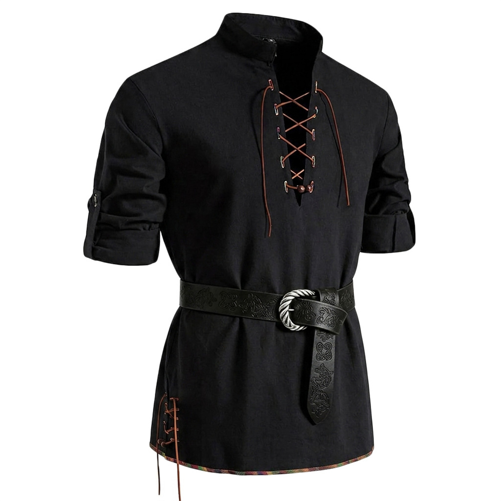 Erkek Vintage Gömlek Pamuklu U - Medieval Gothic Lace Up Pirate Shirt incelemesi ve fiyatı