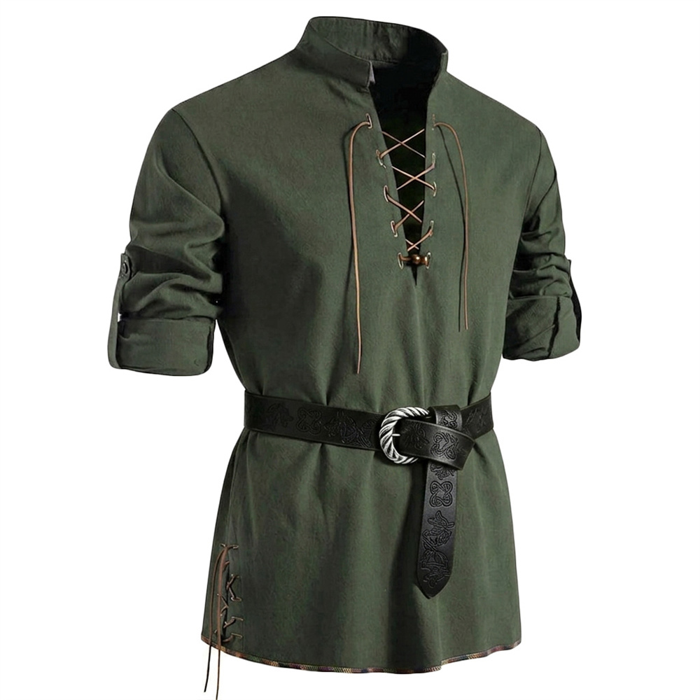 Erkek Vintage Gömlek Pamuklu U - Medieval Gothic Lace Up Pirate Shirt incelemesi ve fiyatı