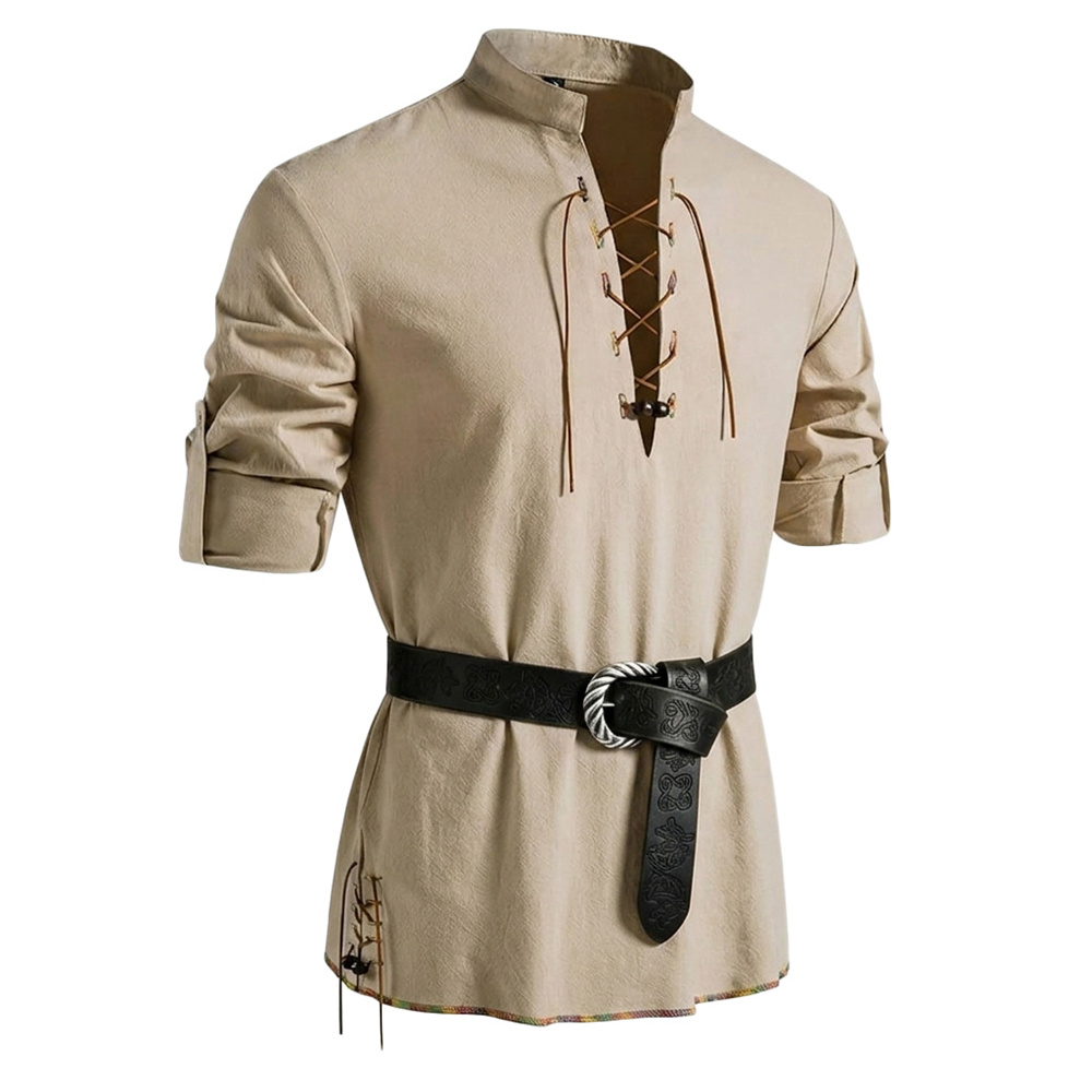 Erkek Vintage Gömlek Pamuklu U - Medieval Gothic Lace Up Pirate Shirt incelemesi ve fiyatı