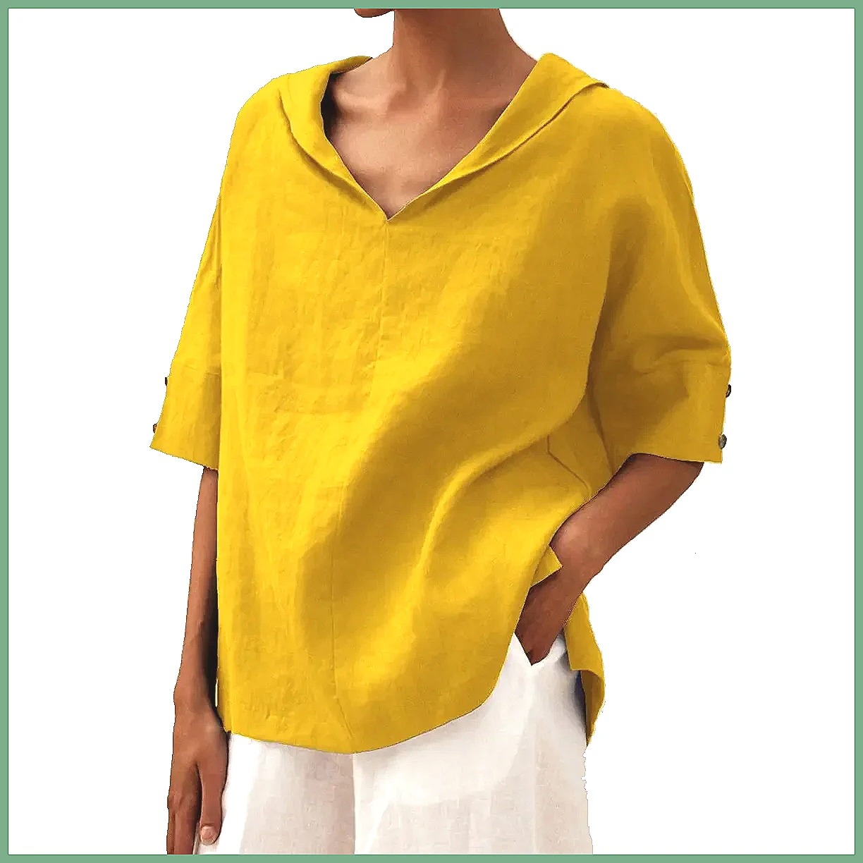 Kadın Bol V Yaka Pamuklu Keten - Shirts incelemesi ve fiyatı