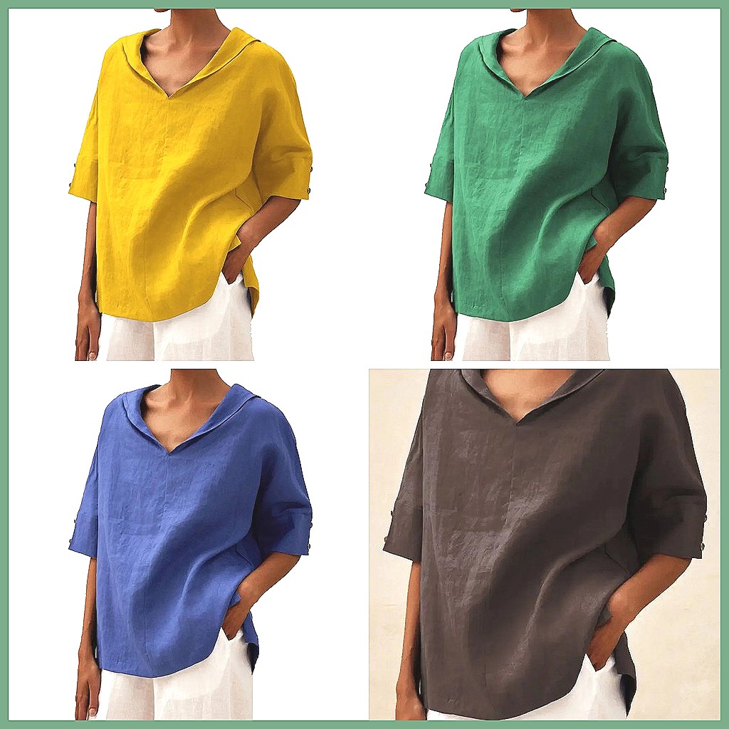Kadın Bol V Yaka Pamuklu Keten - Shirts incelemesi ve fiyatı