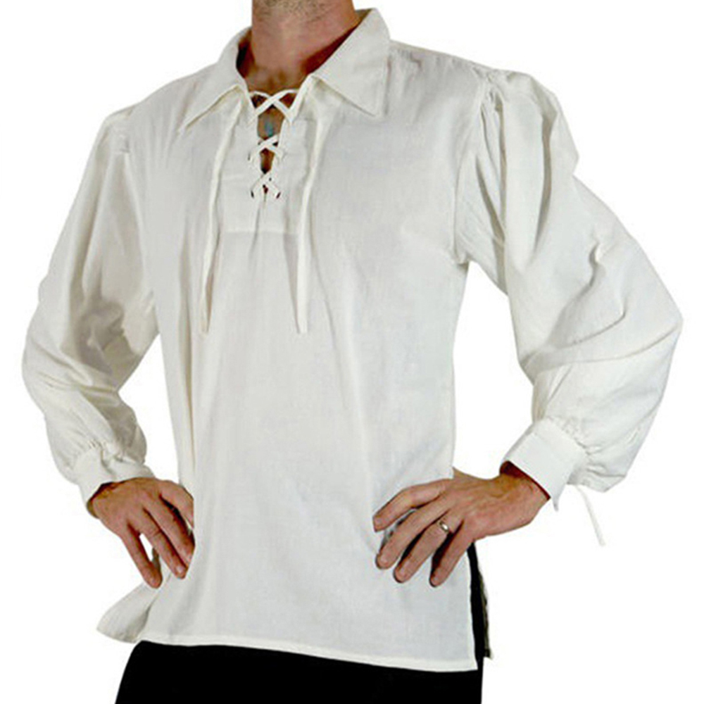 Erkekler Ortaçağ Rönesans Kost - Medieval Gothic Lace Up Pirate Shirt incelemesi ve fiyatı