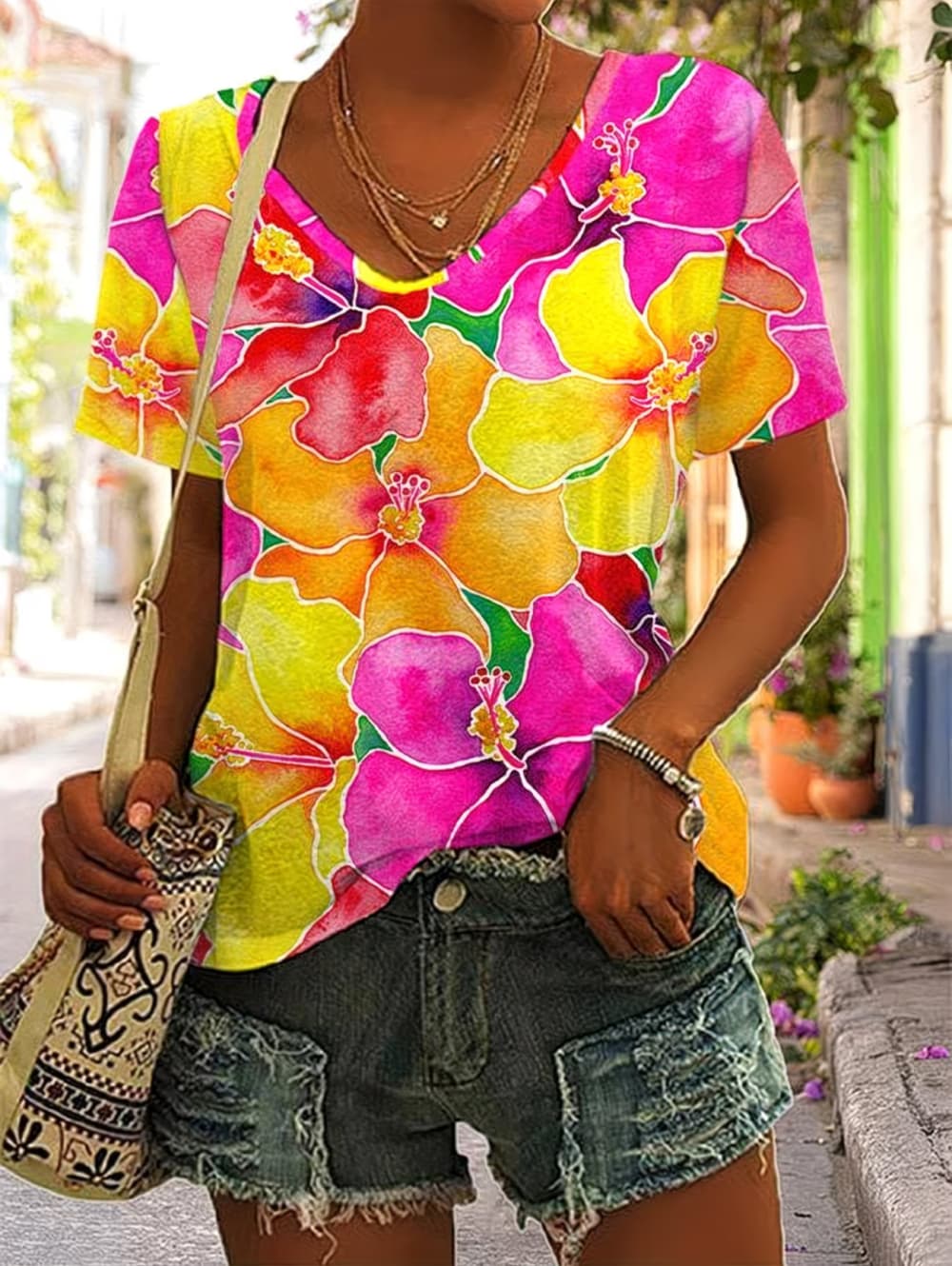 Yaz kadın T Shirt Çiçek Grafik - Vintage Hawaiian Floral Shirt incelemesi ve fiyatı
