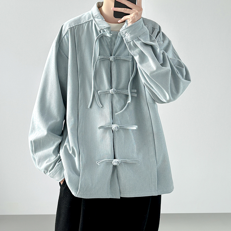 2025 Erkekler Retro Çin Tarzı  - Corduroy Button Up Shirt Men incelemesi ve fiyatı