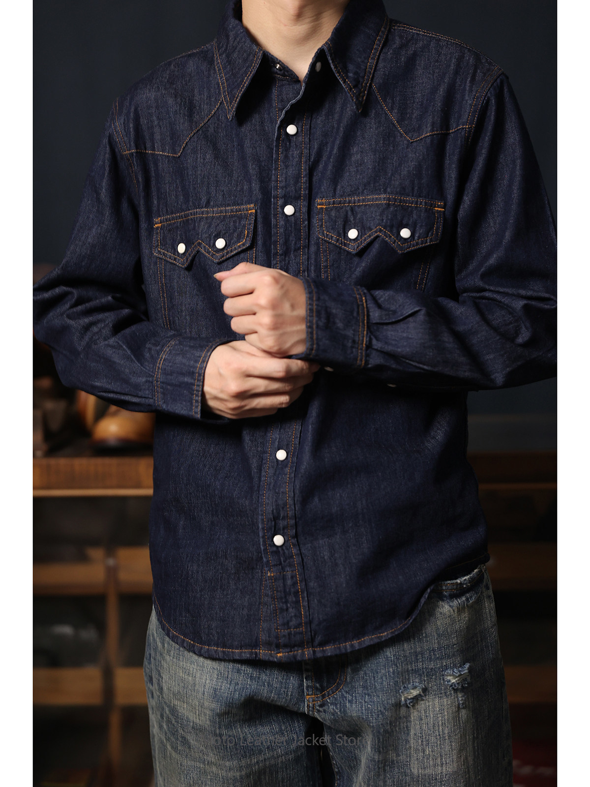 Amerikan Retro Batı Tarzı Kot  - Mens Western Denim Pearl Snap Shirt incelemesi ve fiyatı