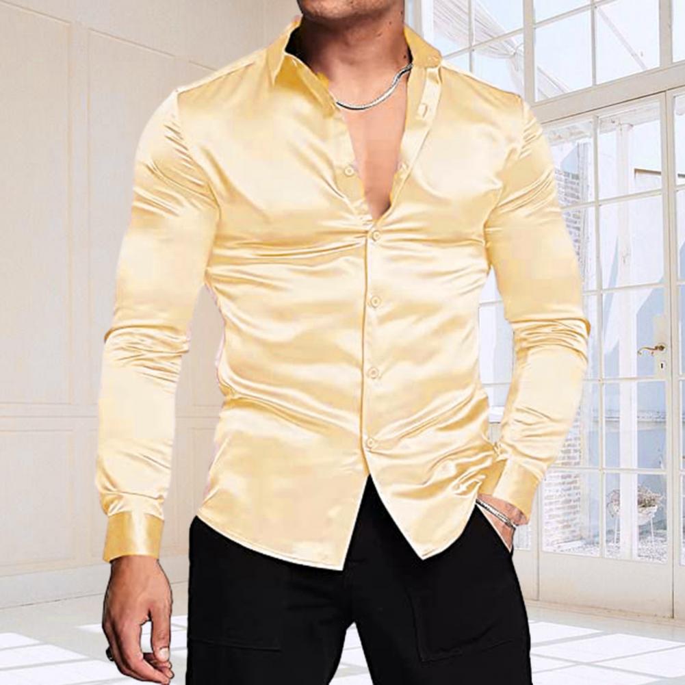 Şık Erkek Parlak İpek Benzeri  - Mens Satin Silk Dress Shirt incelemesi ve fiyatı