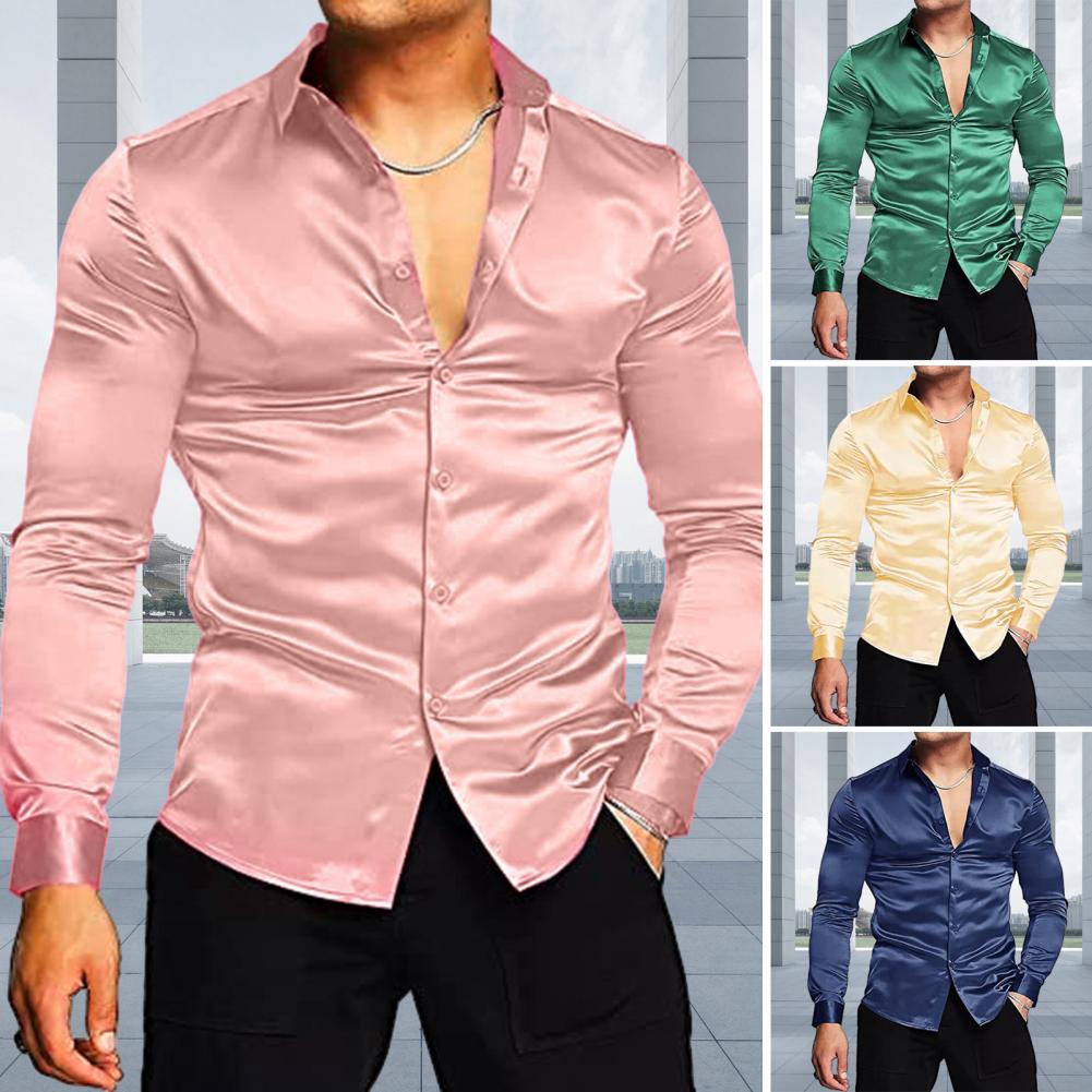 Şık Erkek Parlak İpek Benzeri  - Mens Satin Silk Dress Shirt incelemesi ve fiyatı